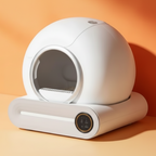 Bac à litière auto nettoyante Esprit Chat blanc au design sphérique moderne avec panneau de contrôle tactile