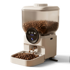 Distributeur de croquettes automatique Esprit Chat blanc avec réservoir transparent et gamelle en métal