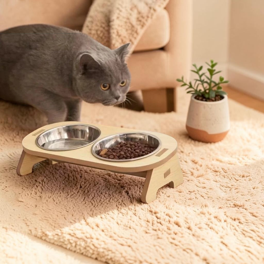 Gray Double Cat Bowl
