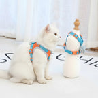 Harnais pour chat Elfidog bleu et orange avec motif éléphant, en nylon, avec fermeture rapide.