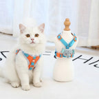 Harnais pour chat et chien Elfidog bleu et orange avec motif éléphant, en nylon, pour toutes saisons.