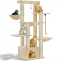 Arbre à chat beige Esprit Chat à 6 niveaux avec hamacs, perchoirs, niche et poteaux en sisal pour plusieurs chats
