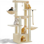 Arbre à chat beige Esprit Chat à 6 niveaux avec hamacs, perchoirs, niche et poteaux en sisal pour plusieurs chats