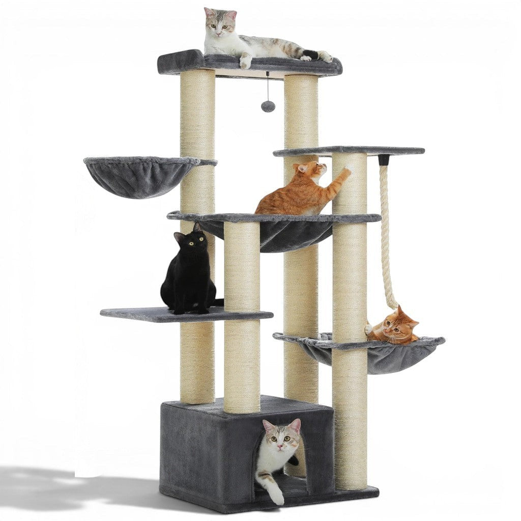 Arbre à chat Esprit Chat à 6 niveaux avec griffoirs en sisal, hamacs, perchoirs et niche pour grands chats