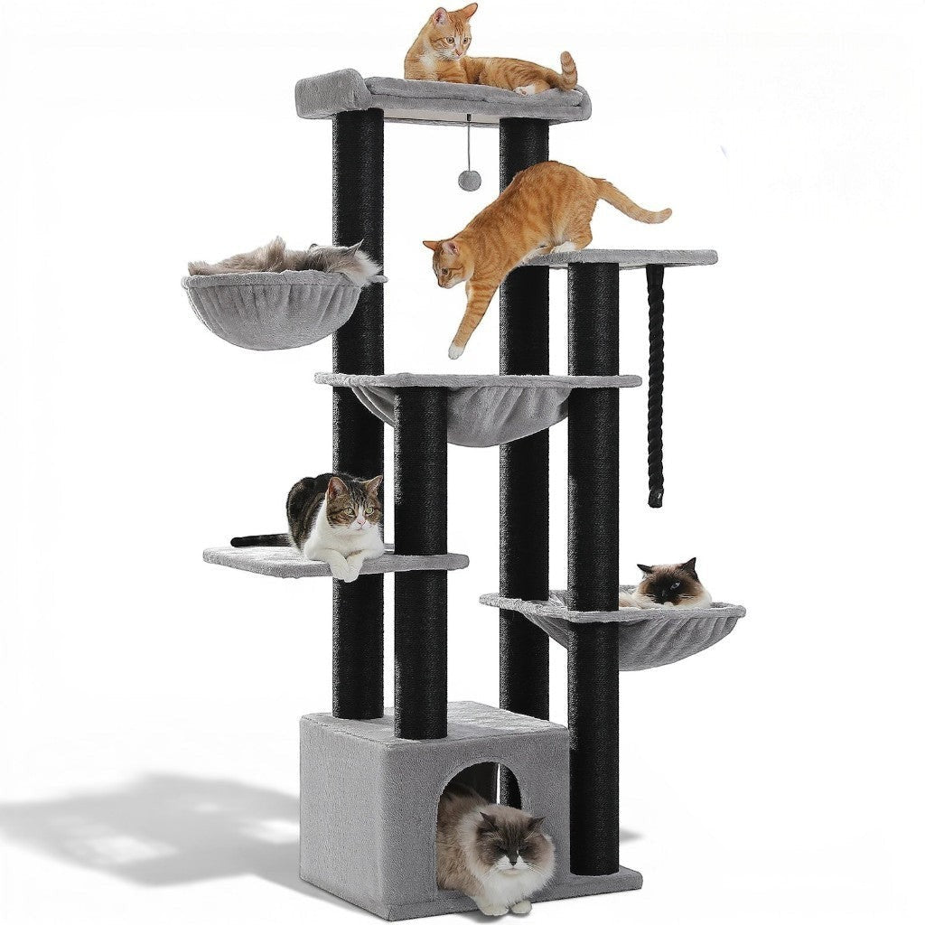Arbre à chat Esprit Chat à 6 niveaux avec griffoirs en sisal, hamacs, perchoirs et niche pour grands chats