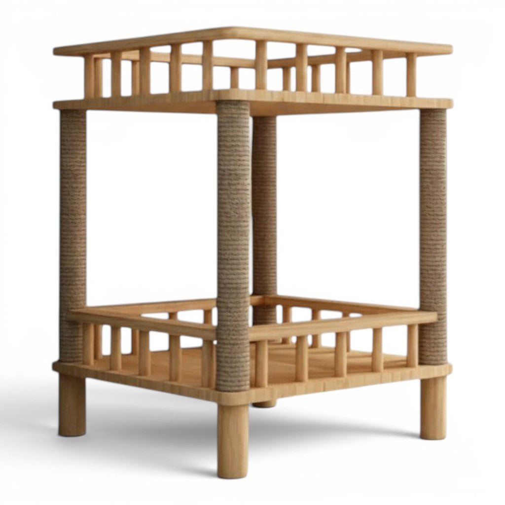 Arbre à chat Esprit Chat à deux niveaux en bois naturel avec poteaux griffoirs en sisal et design élégant