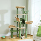 Arbre à chat multi-niveaux Esprit Chat en forme de cactus vert avec hamac, perchoirs et griffoirs en sisal