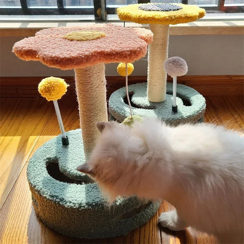 Petit arbre à chat Esprit Chat en forme de fleur avec griffoir en sisal et jouet à ressort pour chaton