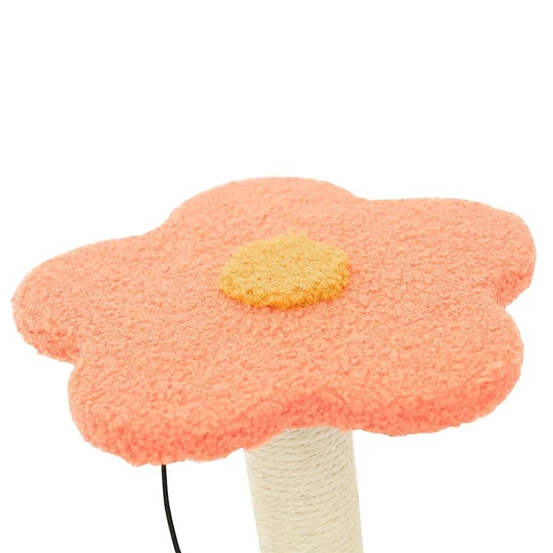 Petit arbre à chat Esprit Chat en forme de fleur rose avec un griffoir en sisal pour le jeu et le soin des griffes.