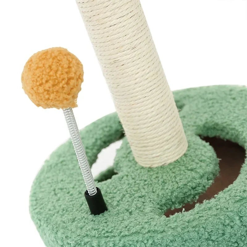 Petit arbre à chat Esprit Chat vert avec poteau en sisal et balle interactive sur ressort pour le jeu et les griffes