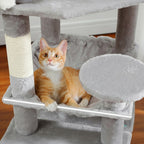 Arbre à chat Esprit Chat gris avec hamac, perchoirs rembourrés et poteaux à griffer en sisal pour chats.