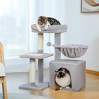 Arbre à chat Esprit Chat gris à 3 niveaux avec plateforme, hamac douillet, niche et poteaux à griffer en sisal