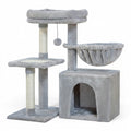 Arbre à chat Esprit Chat gris à 3 niveaux avec plateforme, hamac douillet, niche et poteaux en sisal pour chaton