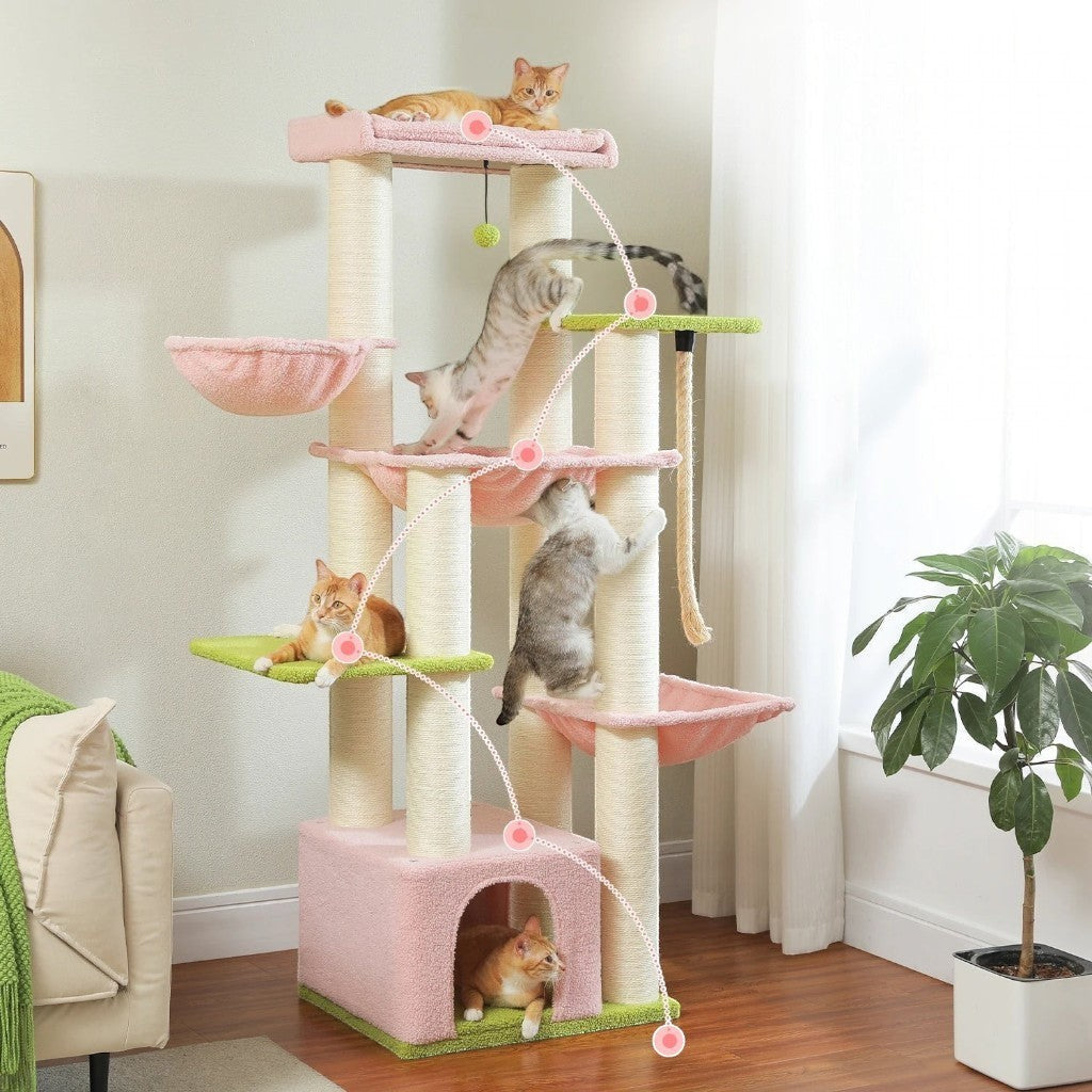 Arbre à chat multi-niveaux Esprit Chat avec griffoirs en sisal, hamacs et perchoirs pour le confort de vos félins.