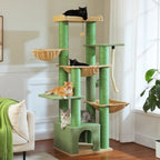 Arbre à chat multi-niveaux Esprit Chat vert et beige avec griffoirs en sisal, hamacs et plateforme pour grands chats