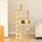 Arbre à chat multi-niveaux Esprit Chat en bois beige avec hamacs en acrylique, plateforme, condo et griffoirs sisal.