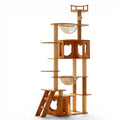 Arbre à chat moderne Esprit Chat en bois à plusieurs niveaux avec niches et bols transparents pour chat