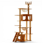 Arbre à chat moderne Esprit Chat en bois à plusieurs niveaux avec niches et bols transparents pour chat