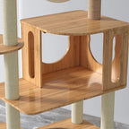 Arbre à chat moderne Esprit Chat en bois naturel avec plusieurs niveaux et poteaux à griffer en sisal
