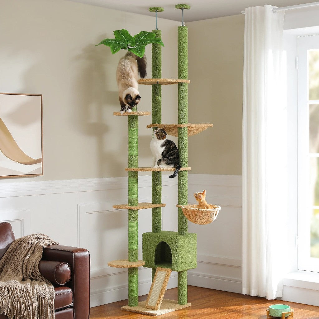 Arbre à chat Esprit Chat en forme de cactus vert avec plusieurs plateformes, hamac et griffoirs pour chats