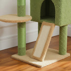 Arbre à chat Esprit Chat en forme de cactus vert et beige avec griffoir, plateforme et niche en bois pelucheux