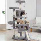 Arbre à chat Esprit Chat gris multi-niveaux avec griffoirs en sisal, niches confortables et perchoirs pour chats