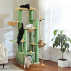 Arbre à chat multi-niveaux Esprit Chat vert et beige avec griffoirs en sisal, hamacs et plateforme pour grands chats