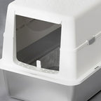Bac à litière Esprit Chat en acier inoxydable avec couvercle blanc amovible et entrée spacieuse pour chat