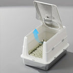 Bac à litière Esprit Chat en acier inoxydable avec couvercle blanc relevable pour un nettoyage facile