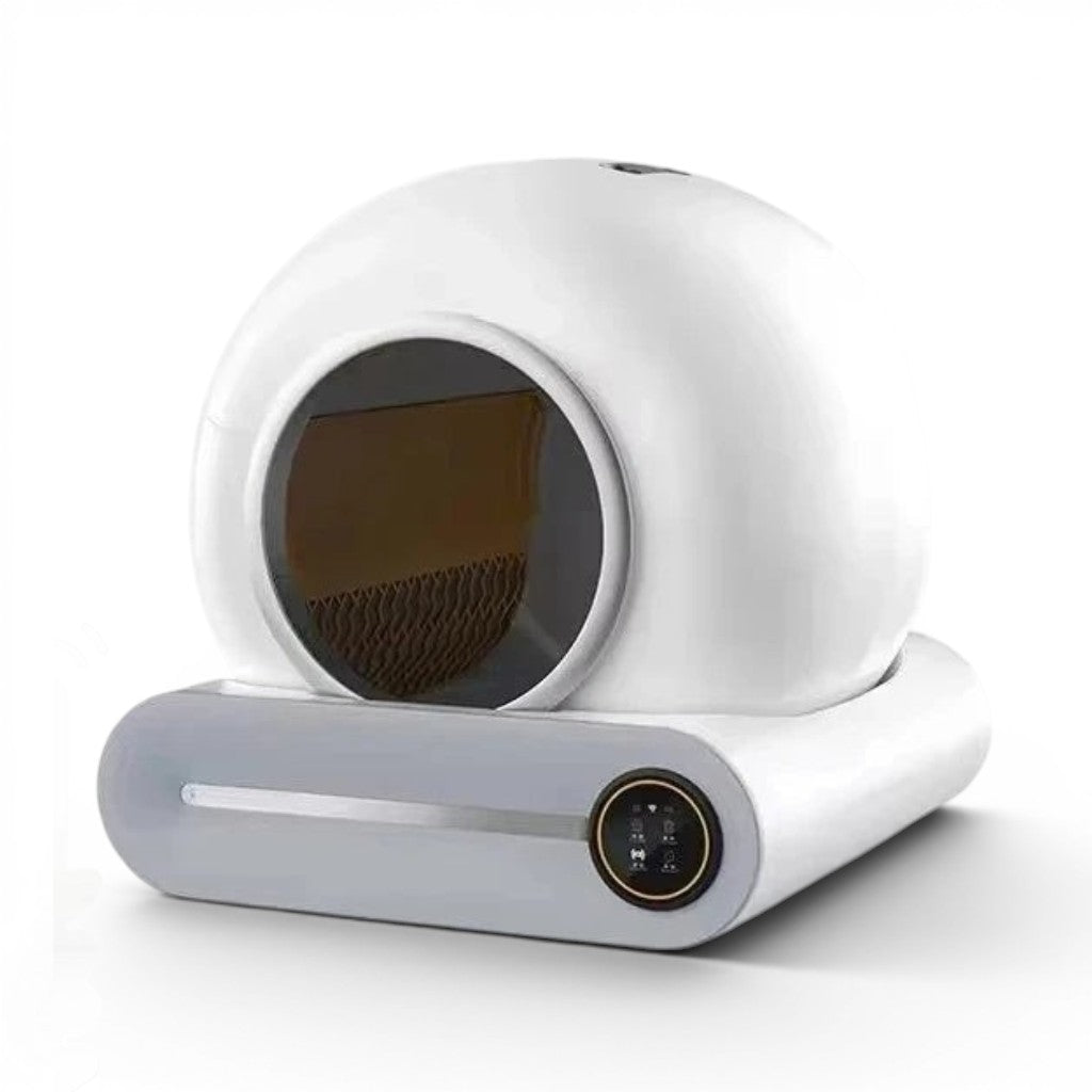 Bac à litière auto-nettoyant Esprit Chat blanc et rond avec contrôle intelligent par application pour chats