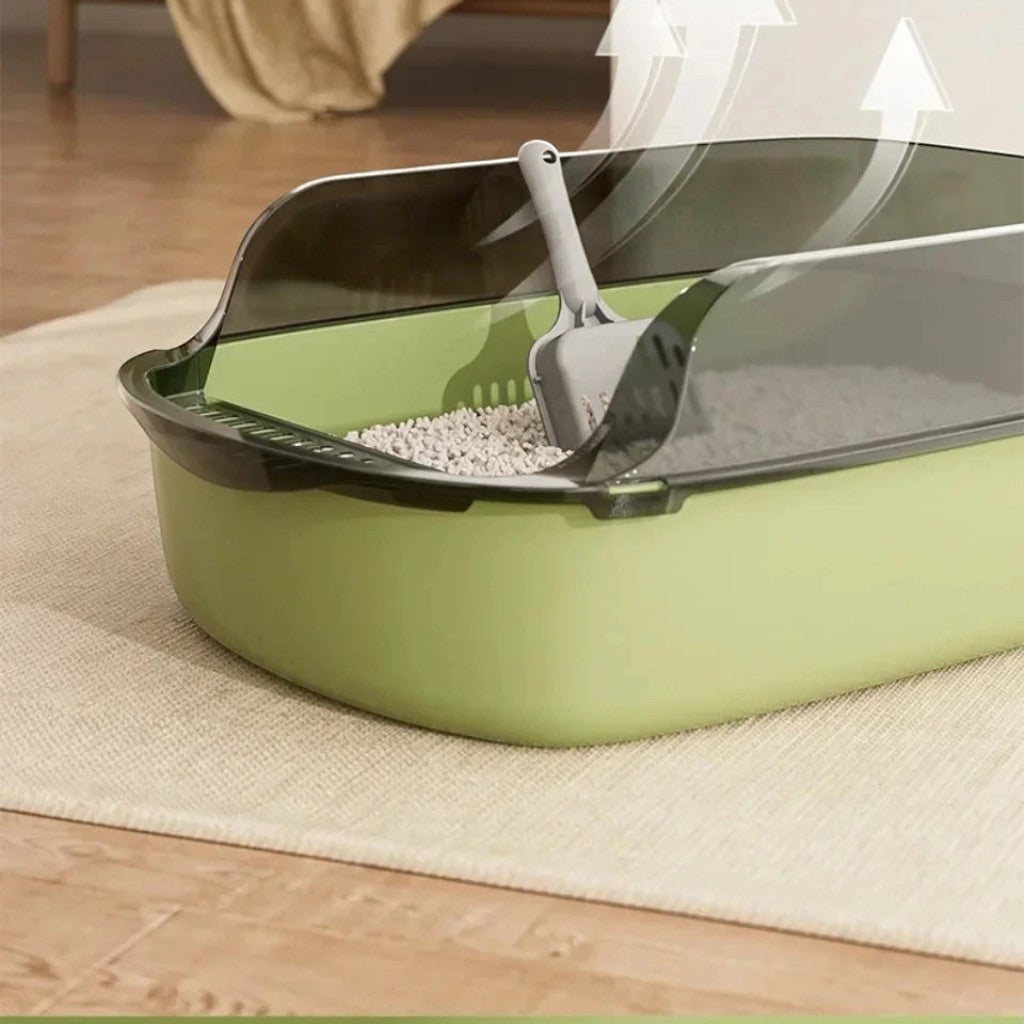 Bac à litière Esprit Chat semi-ouvert en plastique vert avec pelle incluse pour chat