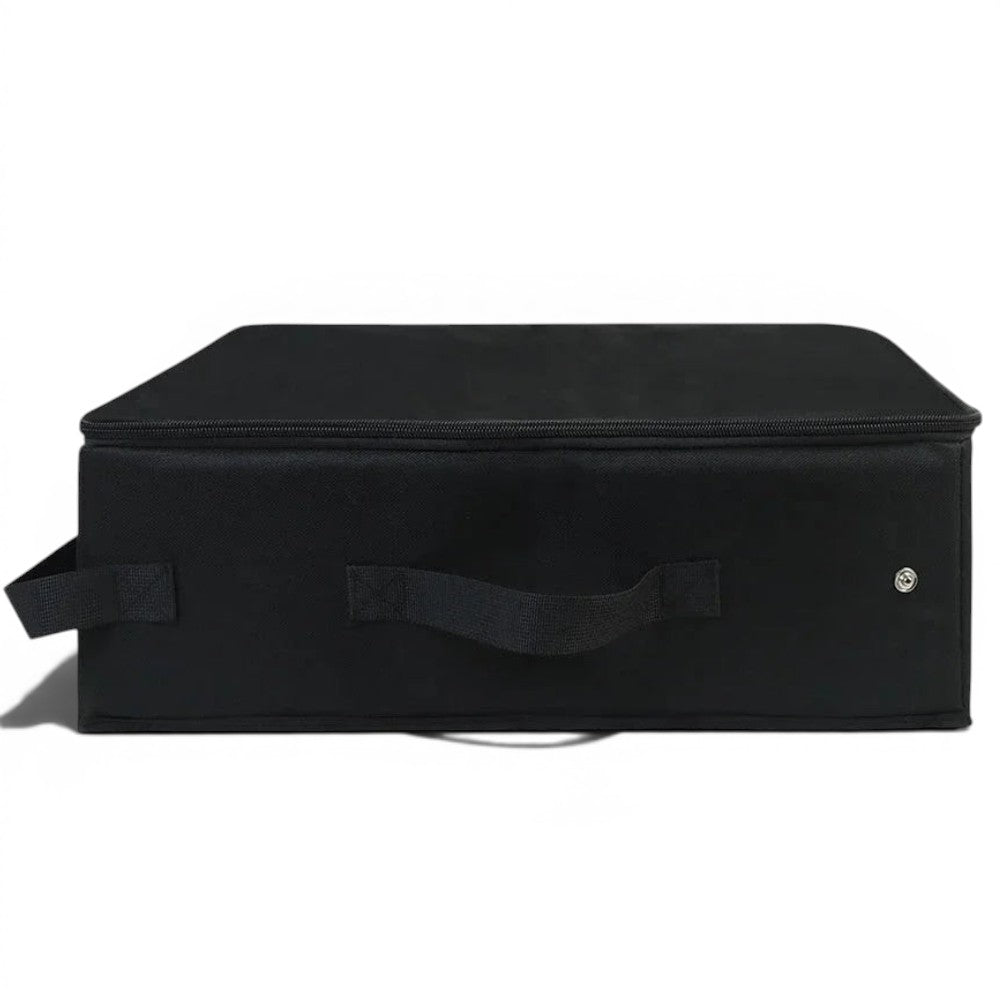 Bac à litière pliable Esprit Chat en tissu noir, compact et facile à transporter pour les voyages avec votre chat.