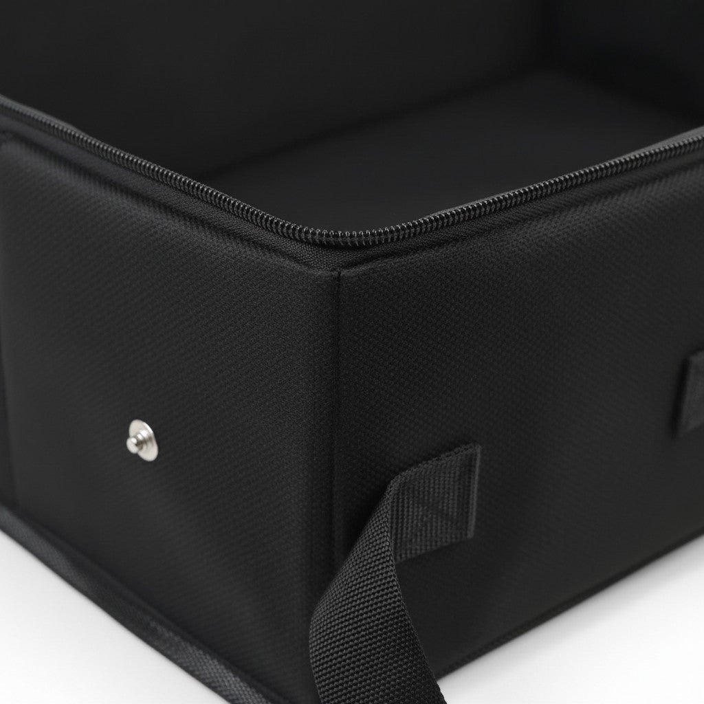 Bac à litière pliable Esprit Chat en tissu noir avec fermeture éclair et poignées de transport robustes