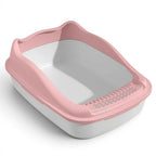 Bac à litière ouvert Esprit Chat en plastique rose et blanc avec rebords hauts pour chat