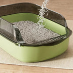 Bac à litière Esprit Chat semi-ouvert en plastique vert avec rebord anti-projection pour chat