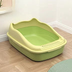Bac à litière ouvert Esprit Chat en plastique vert avec bords hauts pour éviter les projections