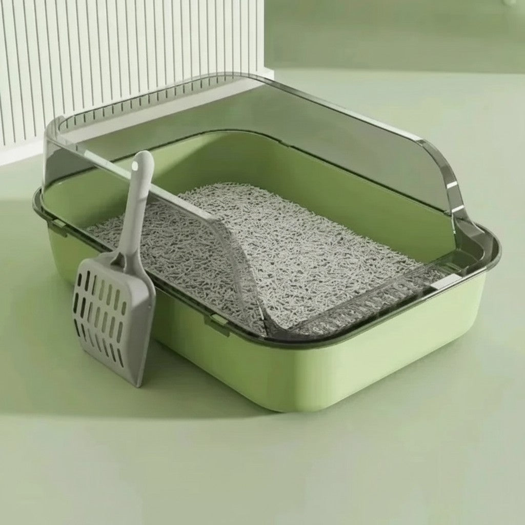 Bac à litière Esprit Chat semi-ouvert en plastique vert avec pelle assortie pour chat