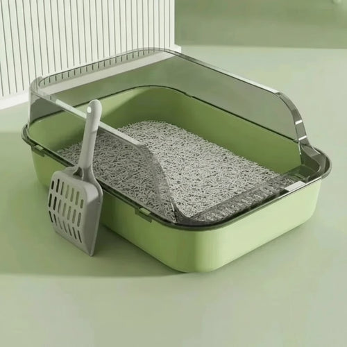 Bac à litière Esprit Chat semi-ouvert en plastique vert avec pelle assortie pour chat