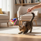 Lot de 5 baguettes Esprit Chat avec plumes colorées et grelot pour stimuler l'instinct de chasse de votre chat