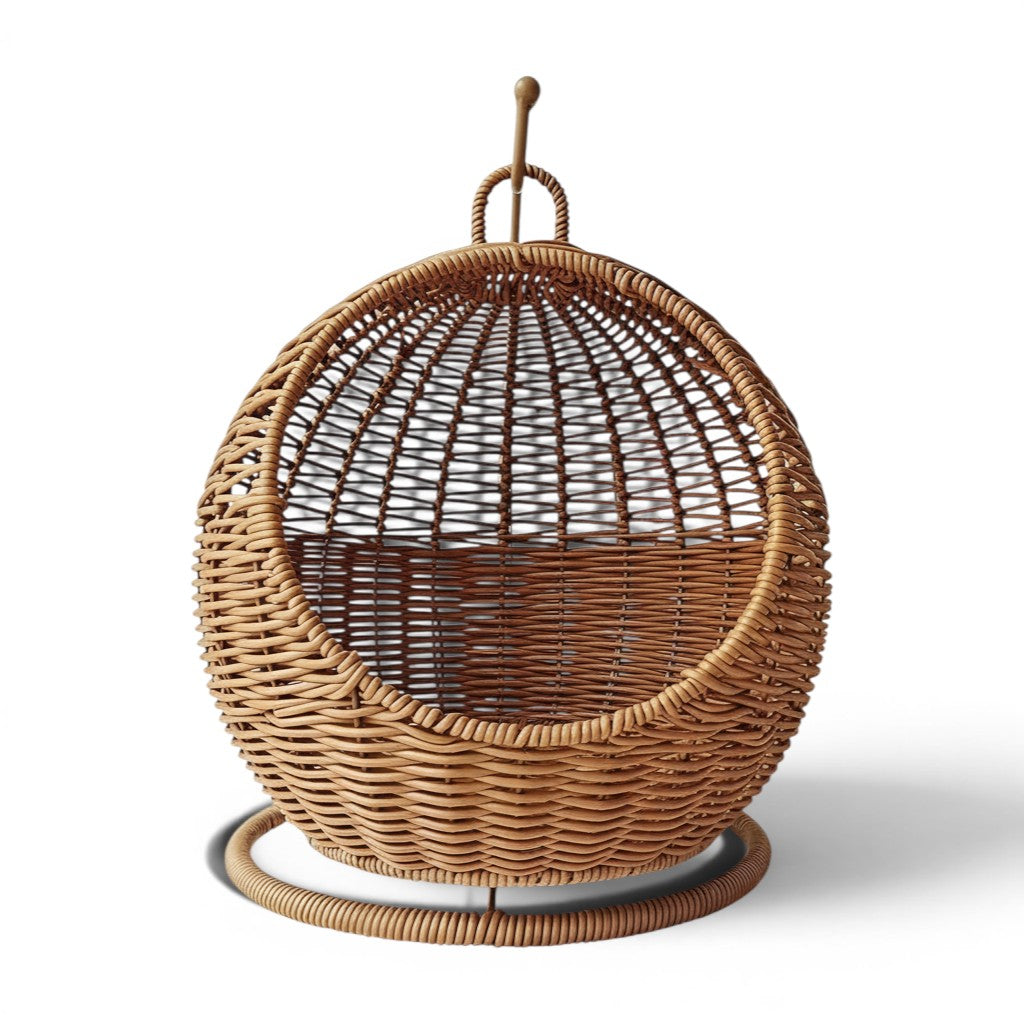 Balançoire ronde pour chat Esprit Chat en bambou tressé naturel, panier suspendu confortable pour animal de compagnie