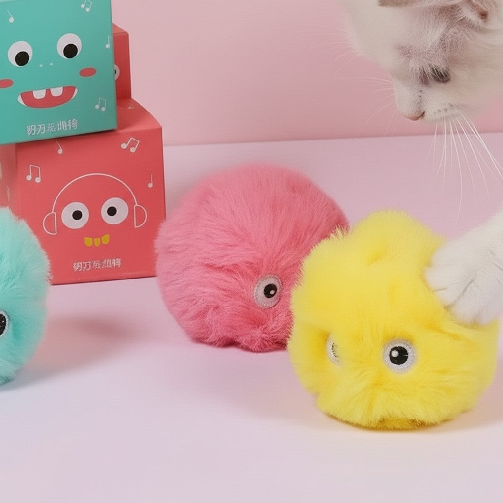 Balle interactive en peluche Esprit Chat émettant des sons d'animaux, jouet doux pour chat en rose et jaune