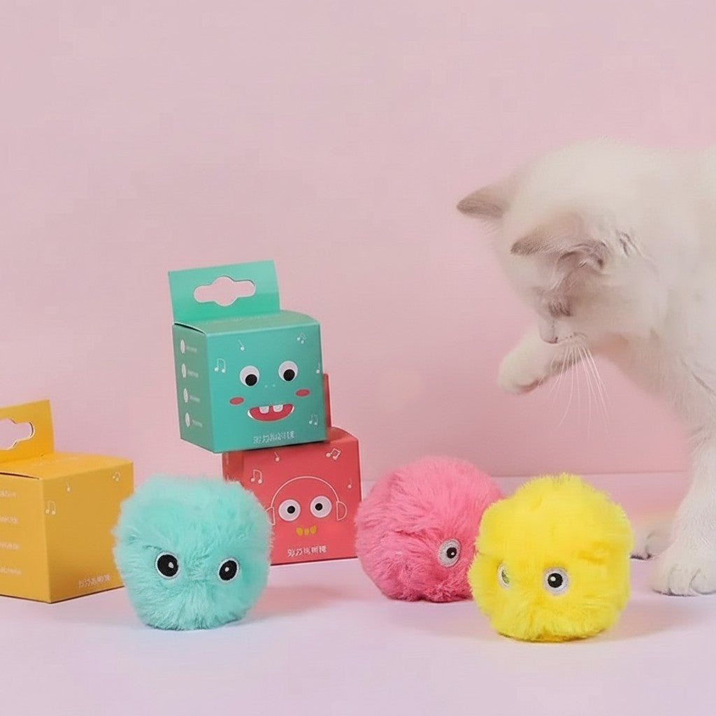 Balles interactives Esprit Chat en peluche douce, émettant des sons d'animaux pour stimuler le jeu de votre chat.