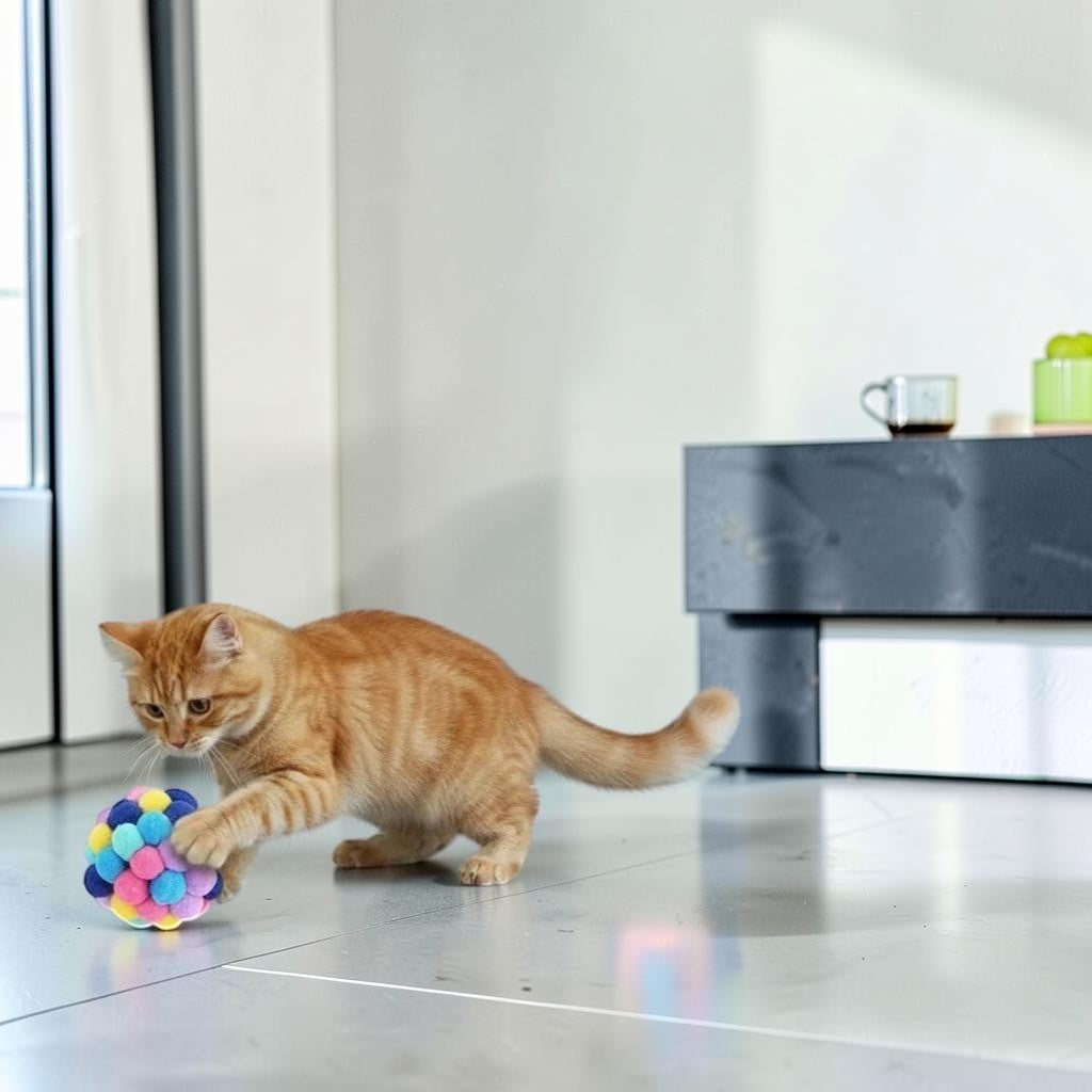 Balle jouet multicolore en nylon pour chat, par Esprit Chat