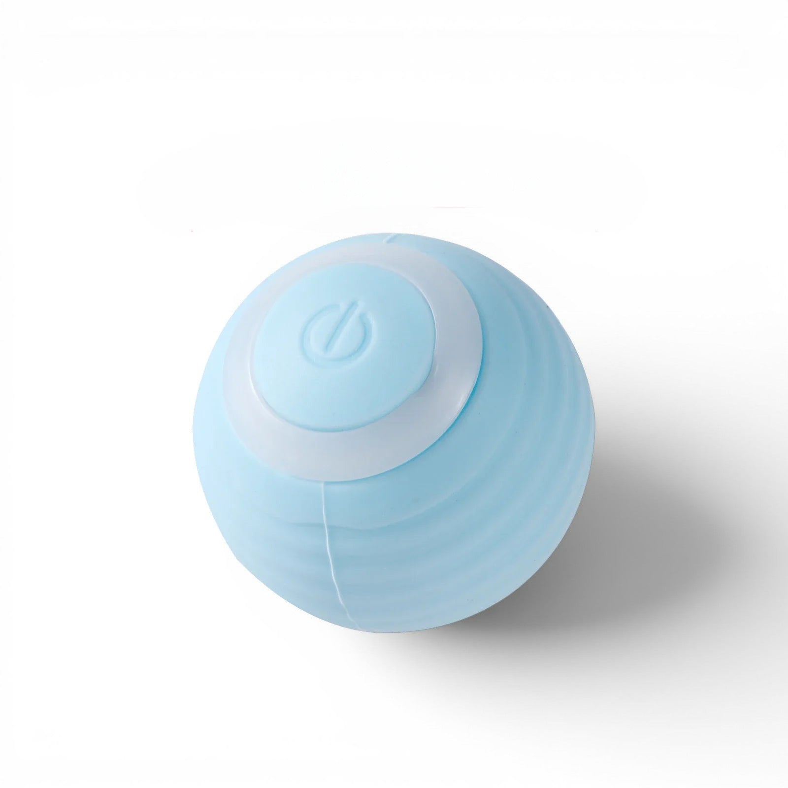Balle interactive Esprit Chat en silicone bleu clair, jouet pour chat électrique avec bouton d'alimentation.