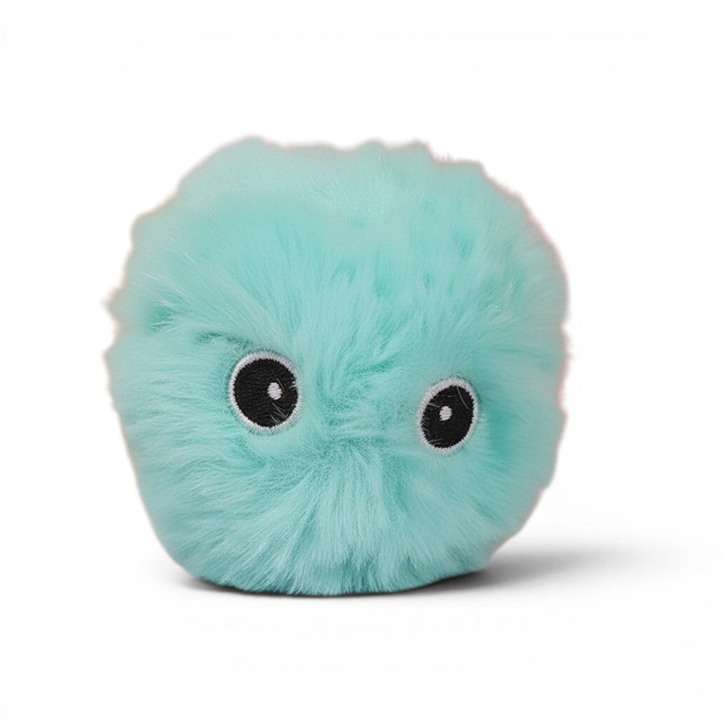 Balle interactive en peluche Esprit Chat bleu turquoise avec yeux brodés, jouet sonore pour chat