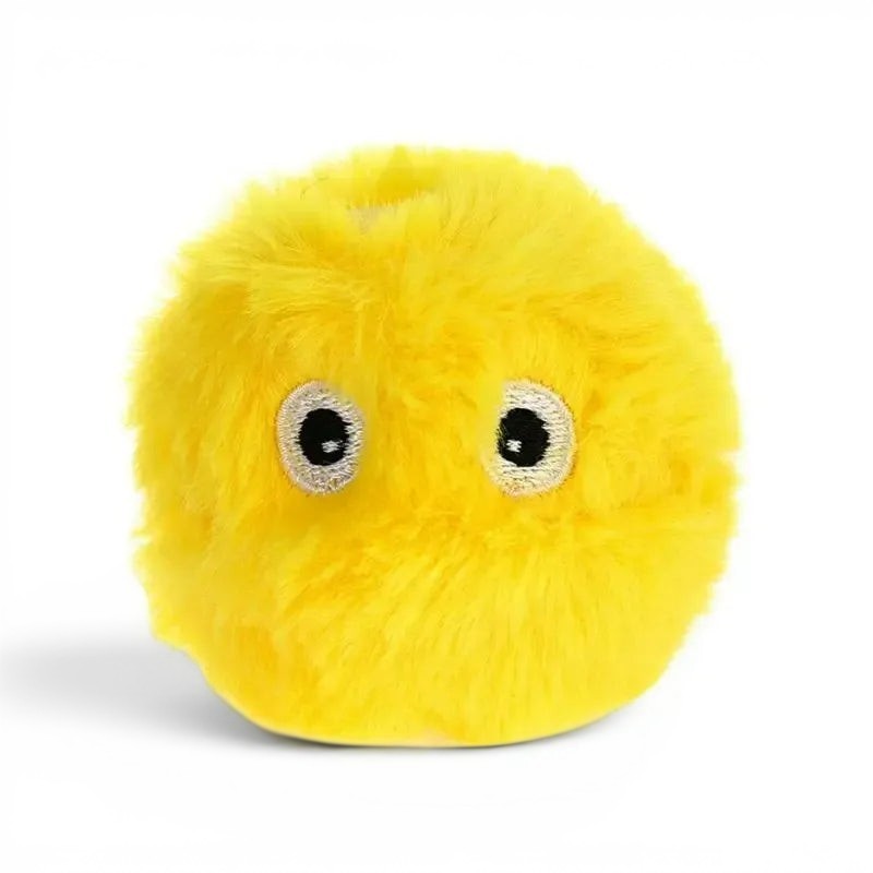 Balle interactive en peluche jaune Esprit Chat pour chat, émettant des sons d'animaux pour stimuler le jeu.