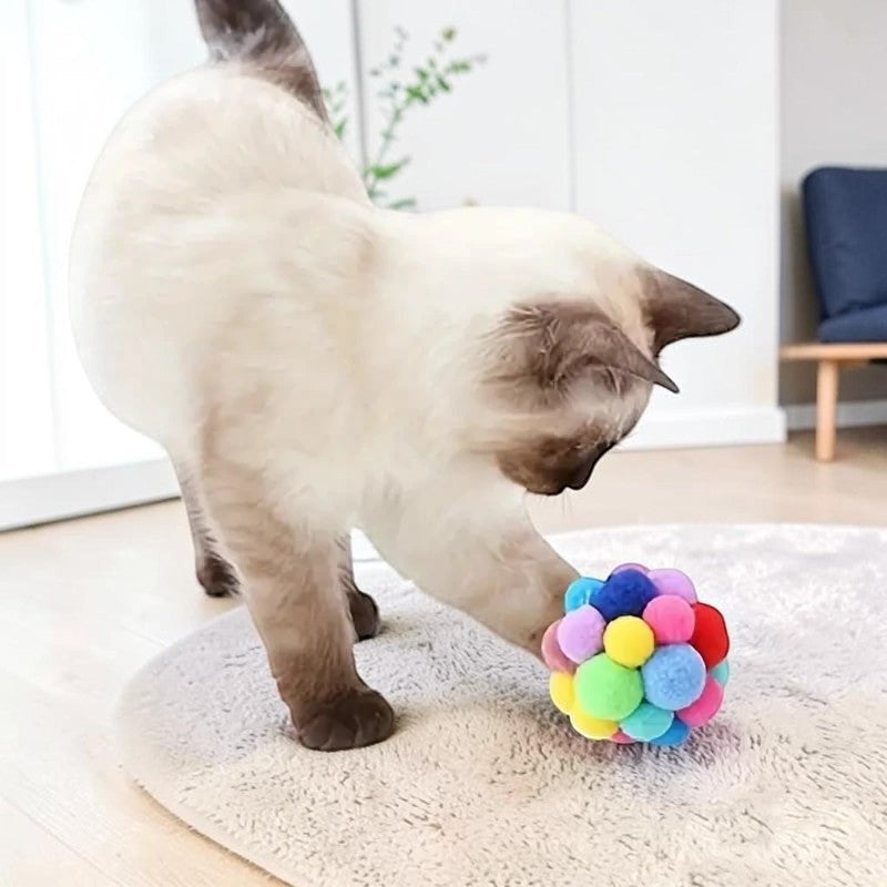 Balle multicolore en pompons en nylon pour chat, jouet interactif pour animaux de compagnie par Esprit Chat