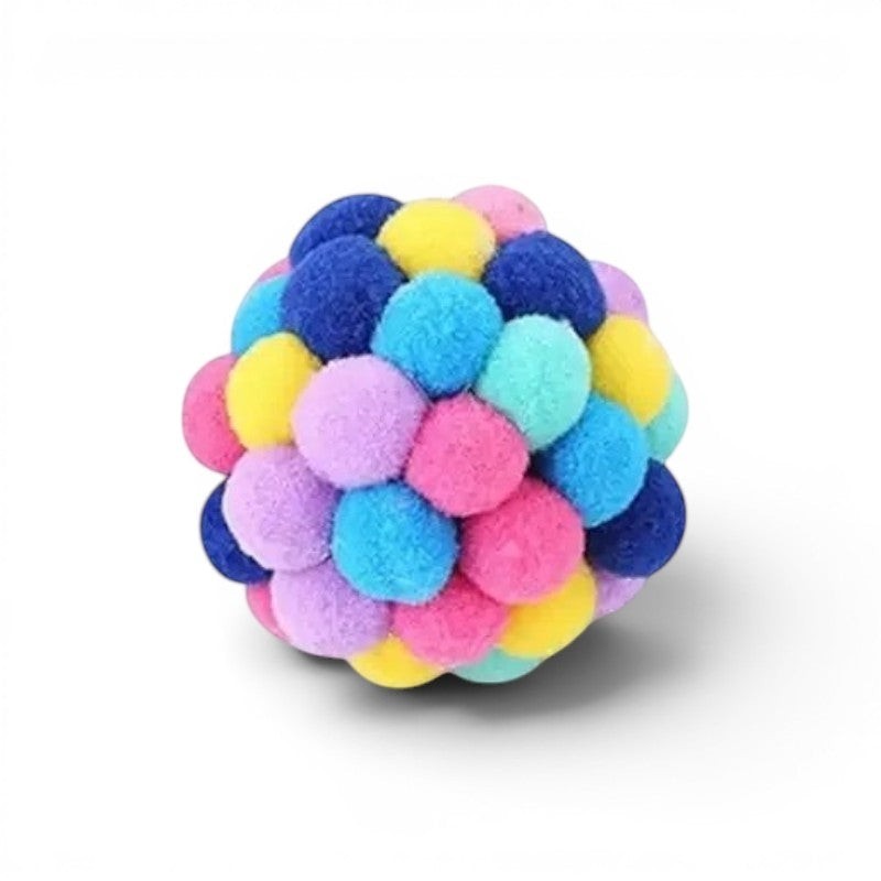 Balle pompons multicolores en nylon pour chat, jouet interactif et amusant par Esprit Chat