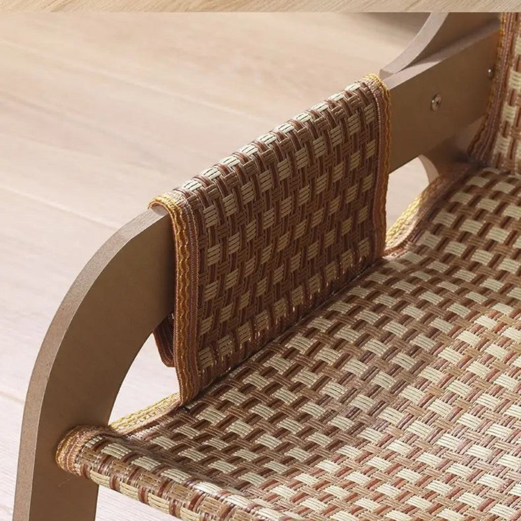 Banc pour chat Esprit Chat en rotin tressé beige et marron avec structure en bois robuste
