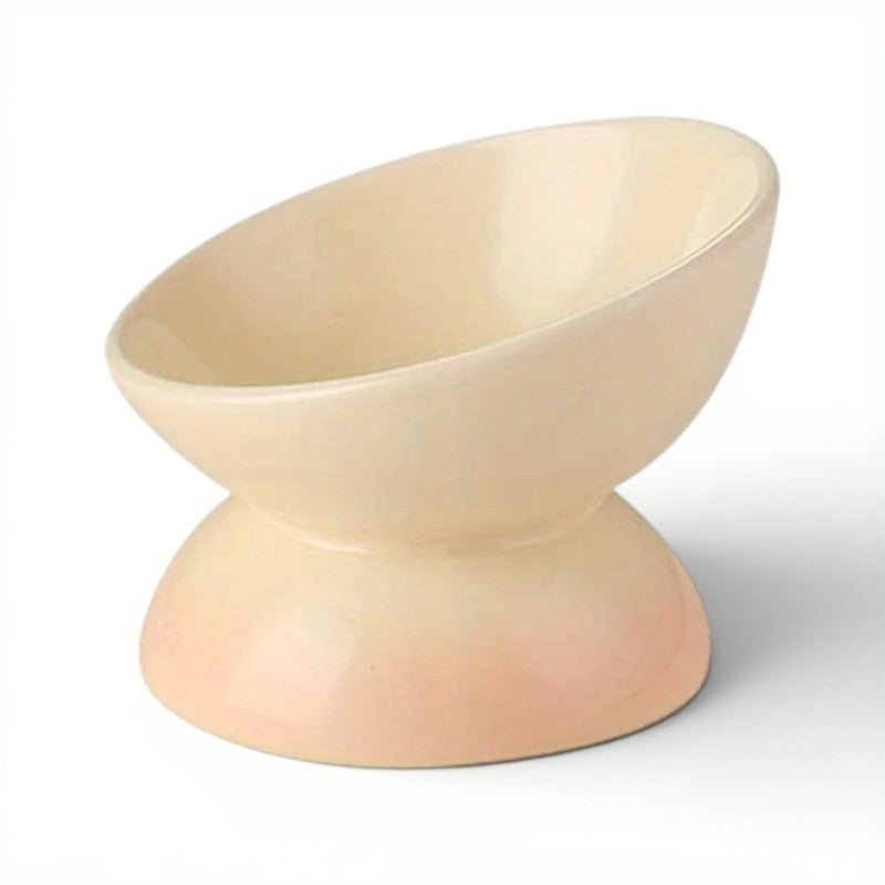 Bol Esprit Chat surélevé en céramique beige pour le confort digestif des chats